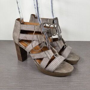 Paul Green Hana Lace-Up Sandal, Earth Gray Leather, Womens Size 8 M